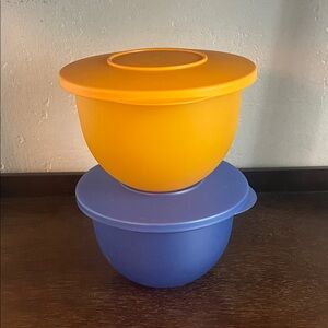 Tupperware Yellow and Blue Bowls with Lids
